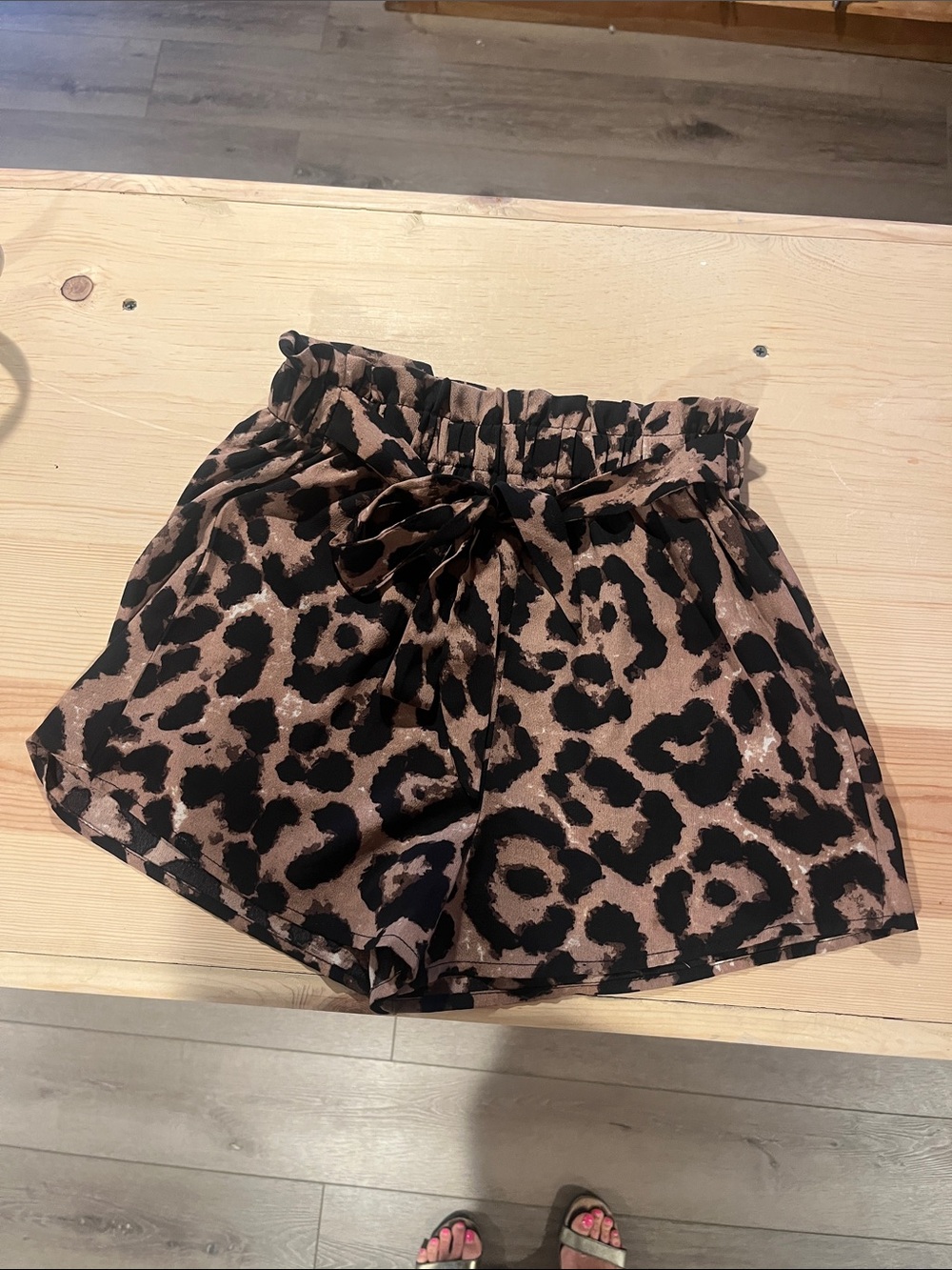 SHEIN Tan and Black Leopard Print Paperbag Waist Shorts